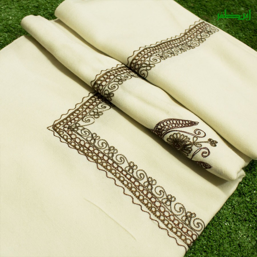 White Yemeni (Pashmina) Aari Work Rumal / Ghutra / Shemagh Embroidered